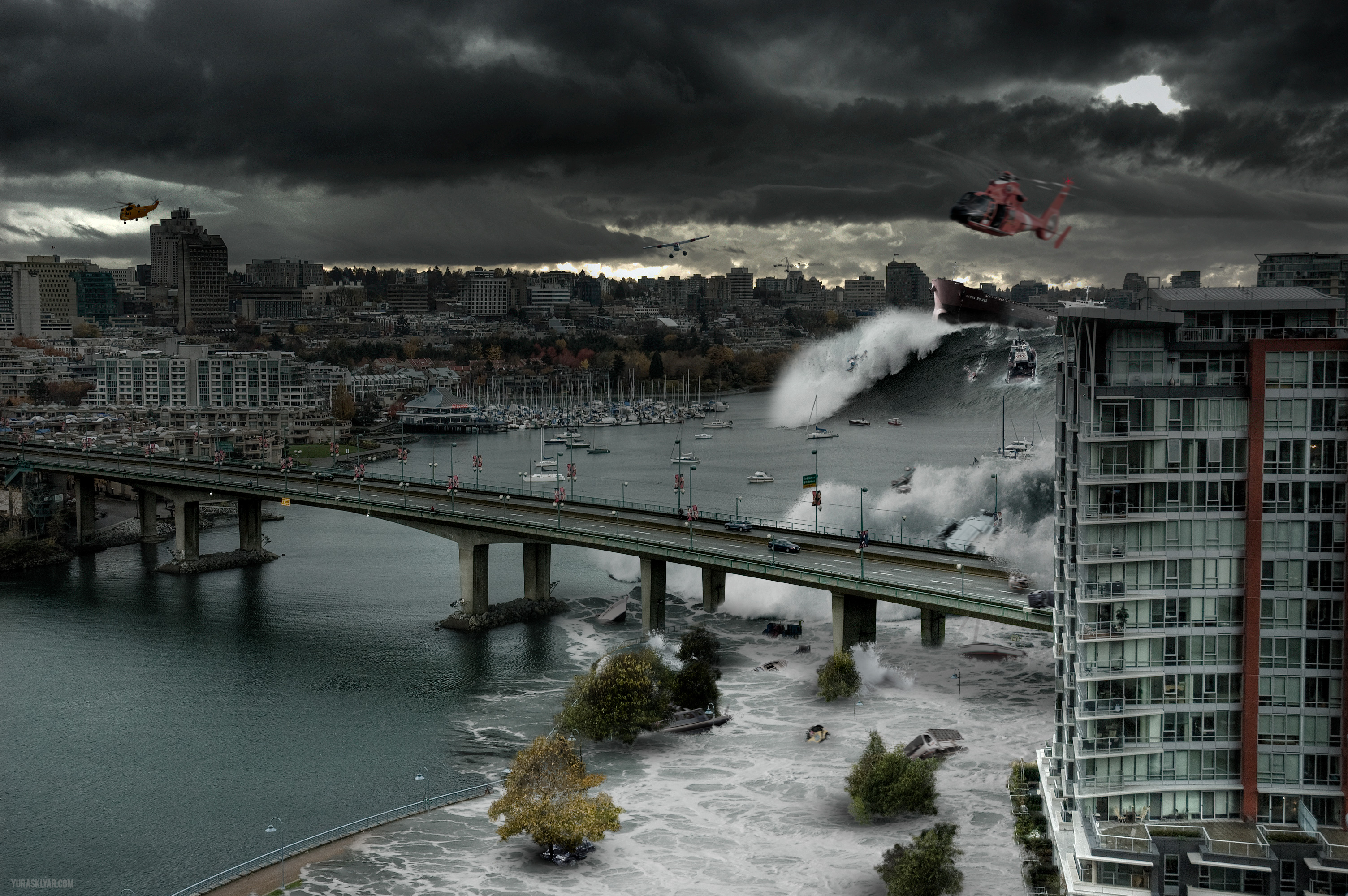 Tsunami natural disaster. ЦУНАМИ. Стихийные бедствия. Климатическая катастрофа. Природные катаклизмы в городе.
